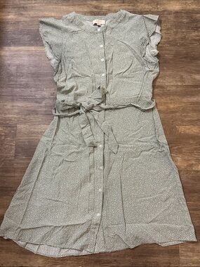 The Loft Outlet Sage Green Dot Button-Front Dress